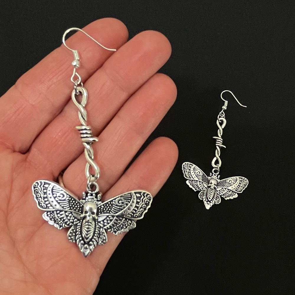 Gothic Style Butterfly with Skull Dangle Earrings